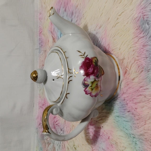 Vintage Tilso 1950's Floral Hand Painted Japan Teapot W Windup Music Player